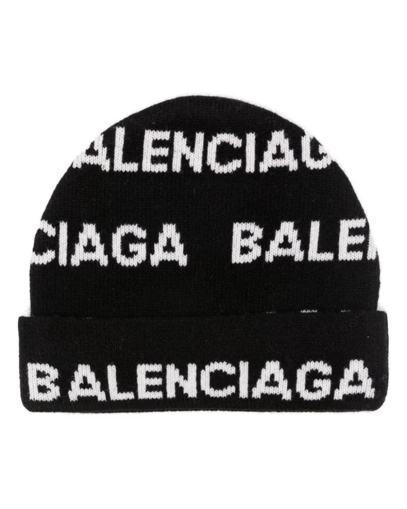 Balenciaga Intarsien-Mütze mit Logo Schwarz