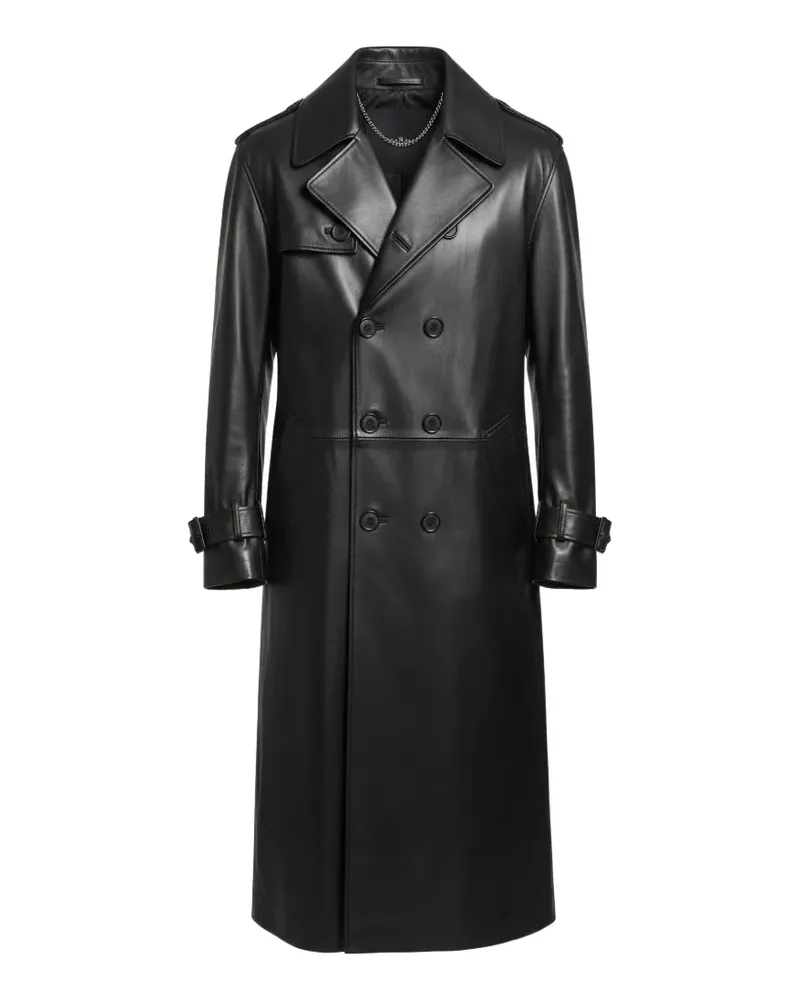 John Richmond double-breasted belted leather coat - Schwarz Schwarz
