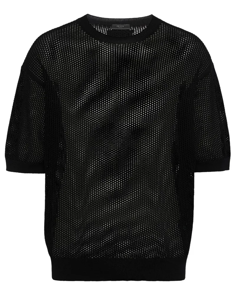 Prada Kurzärmeliger Lochstrick-Pullover - Schwarz Schwarz