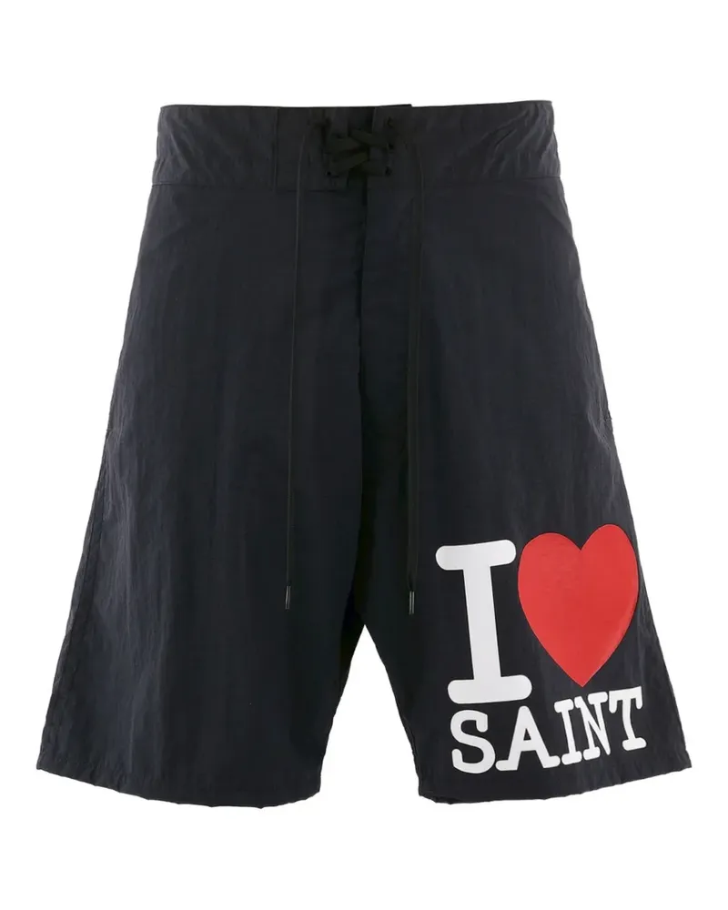 SAINT MXXXXXX lace-up graphic-print shorts - Schwarz Schwarz