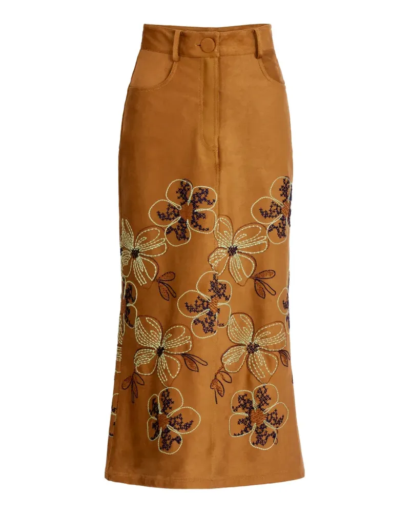 Silvia Tcherassi Layan floral-embroidered midi skirt - Braun Braun
