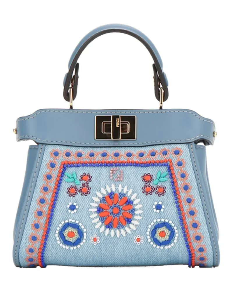 Fendi nano Peekaboo embroidered tote bag - Blau Blau