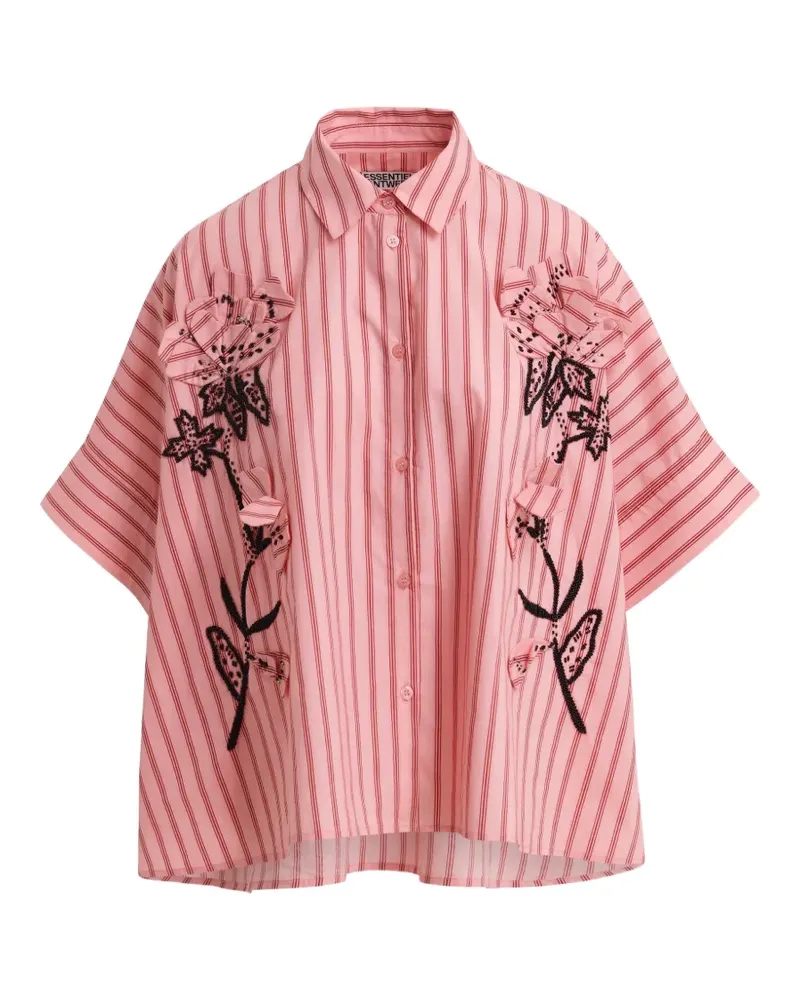 Essentiel floral-appliqué striped shirt - Rosa Rosa