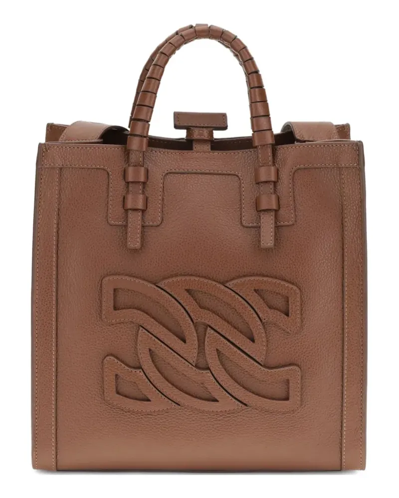 Casadei Cut-Out-Tote Bag mit geflochtenem Griff - Braun Braun