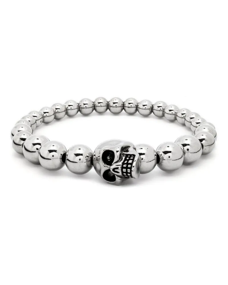Alexander McQueen Perlenarmband mit Totenkopf-Anhänger - Silber Silber