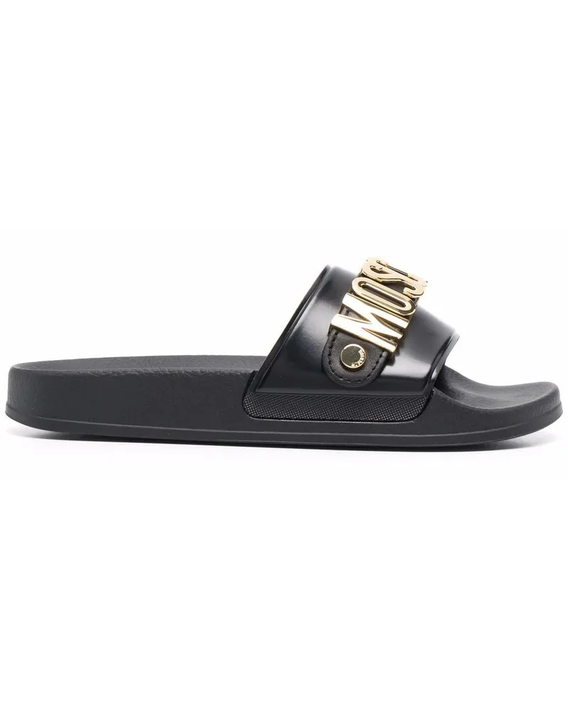 Moschino Pantoletten mit Logo - Schwarz Schwarz