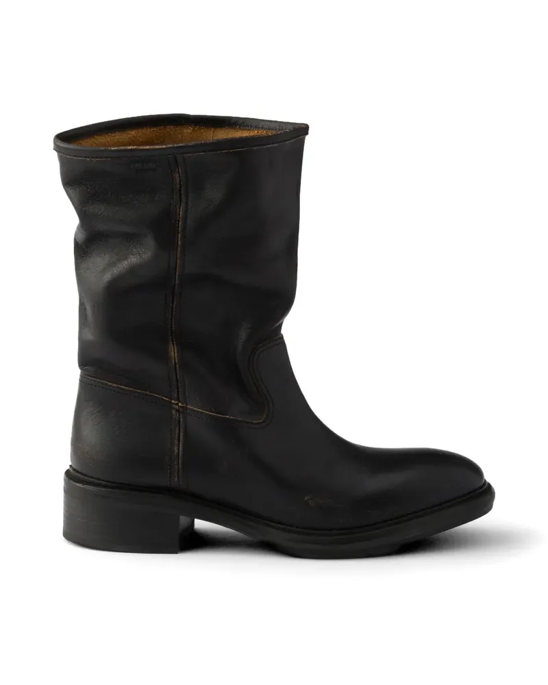 Prada Vintage-effect leather boots - Schwarz Schwarz