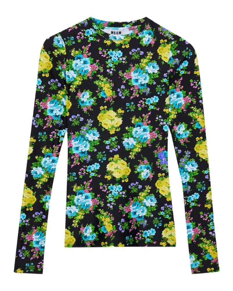 MSGM floral-detail long-sleeve top - Schwarz Schwarz