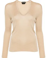 Tom Ford Pullover mit geripptem V-Ausschnitt Nude