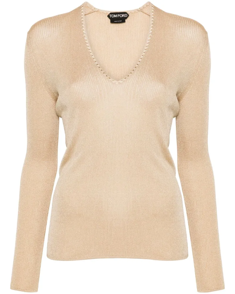 Tom Ford Pullover mit geripptem V-Ausschnitt - Nude Nude