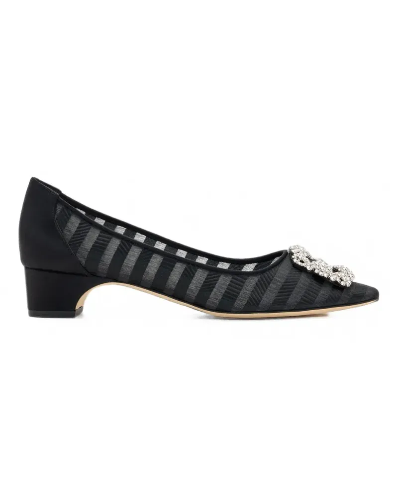 Manolo Blahnik Hangisibar crystal-buckle striped pumps - Schwarz Schwarz