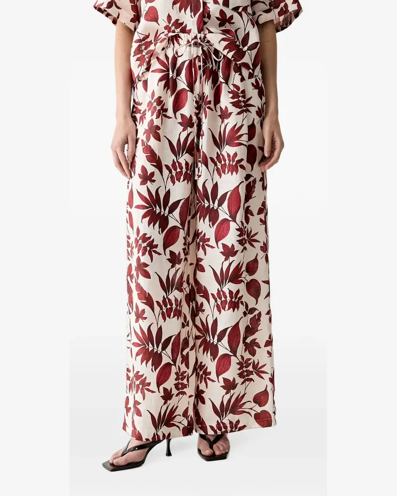 VICOLO leaf-print wide-leg palazzo pants - Nude Nude