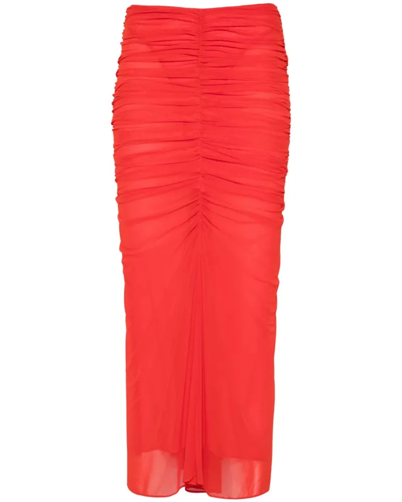 Thierry Mugler Midirock aus gerafftem Mesh - Rot Rot