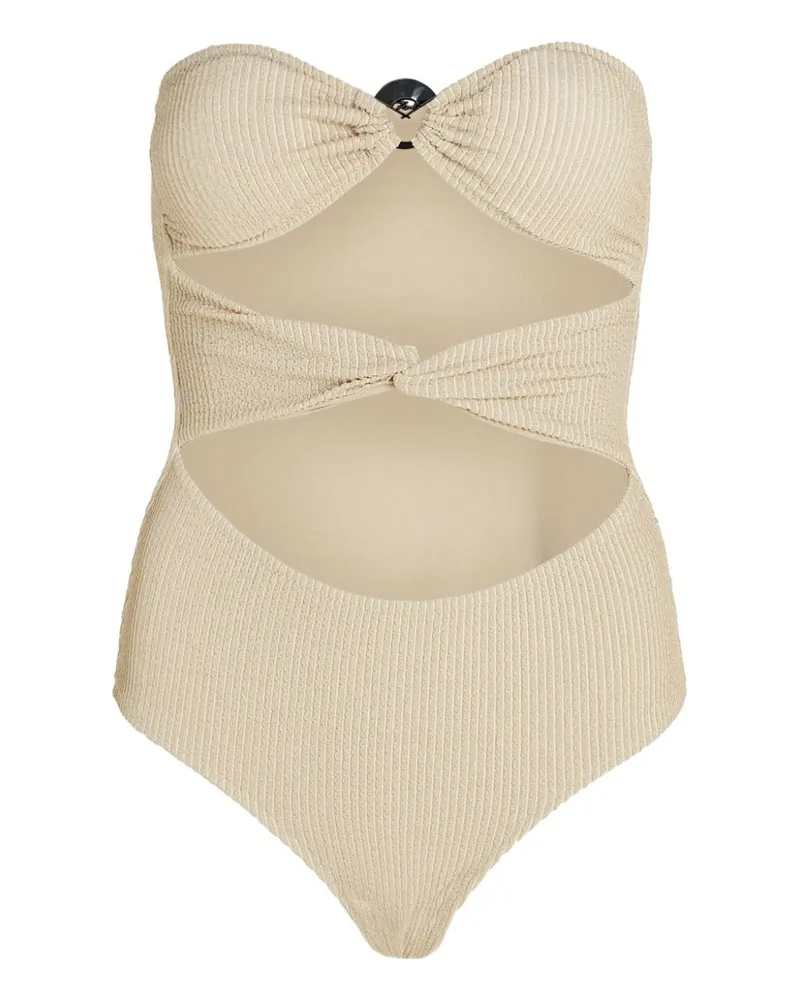 Karl Lagerfeld Trägerloser Fan Charm Lurex-Badeanzug - Nude Nude