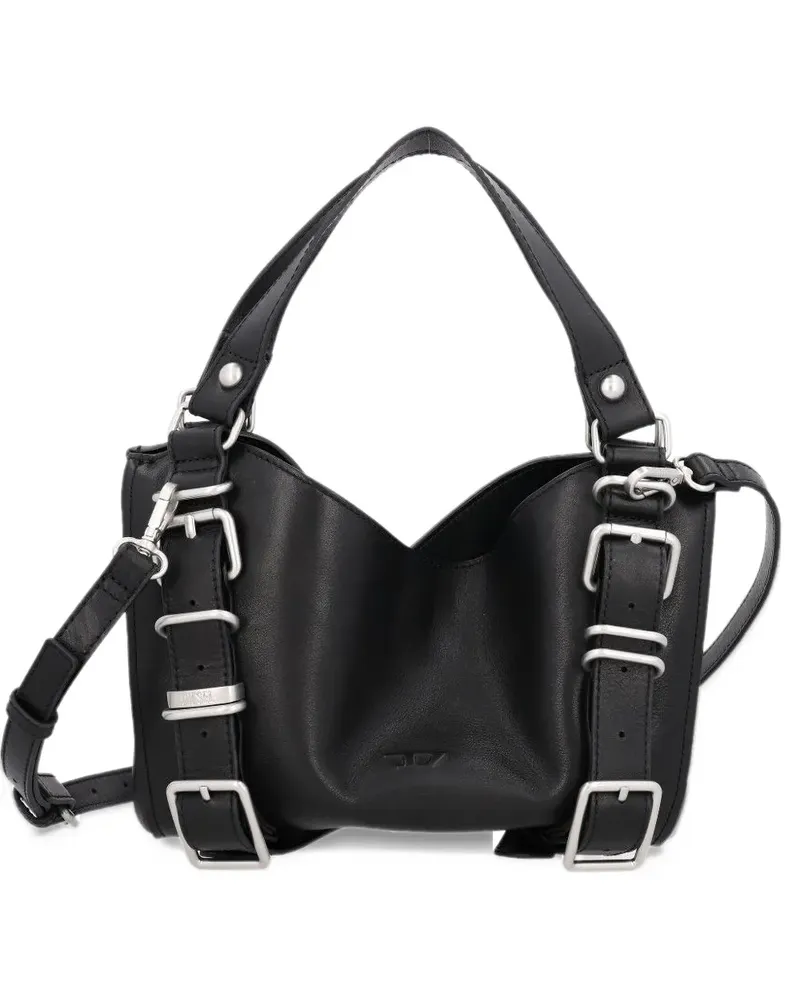 Diesel D-One-Small top-handle bag in treated leather - Schwarz Schwarz