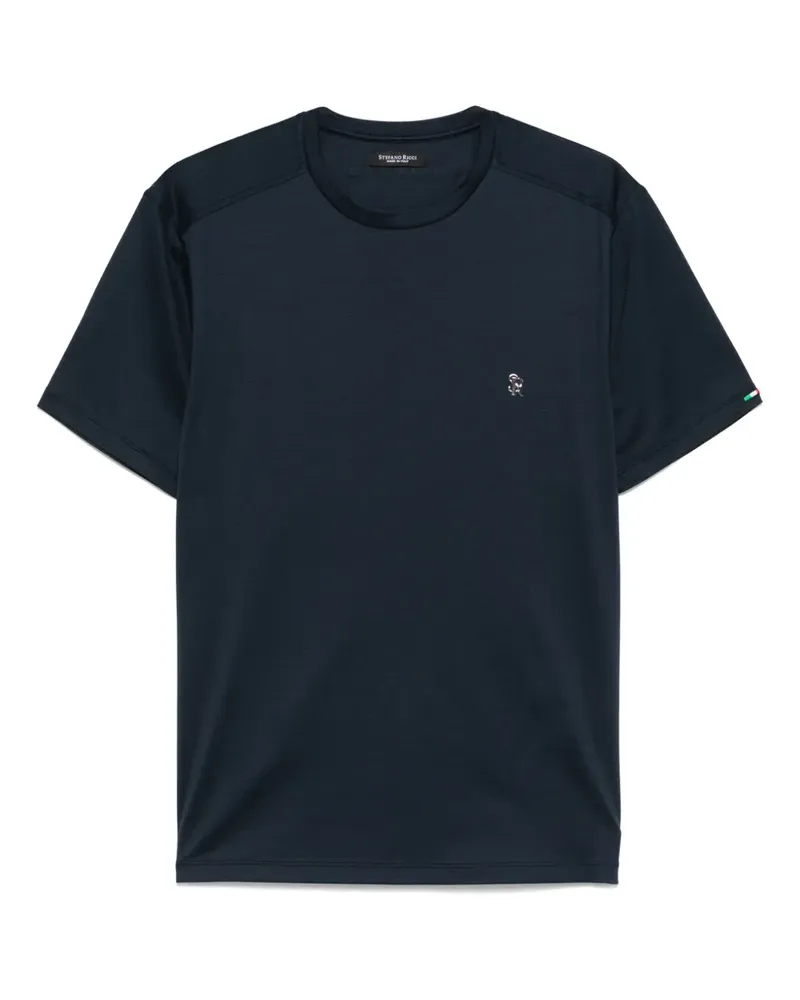 Stefano Ricci T-Shirt mit Logo-Schild - Blau Blau