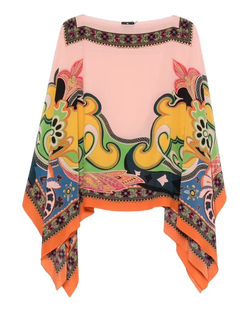 Etro paisley-print boat-neck poncho - Rosa Rosa