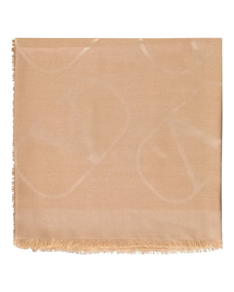 Valentino Garavani logo-pattern fringed scarf - Nude Nude