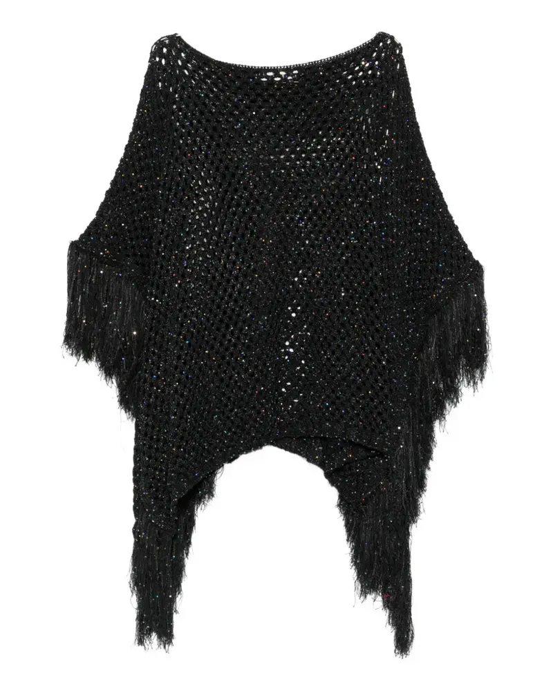 AKEP sequin-embellished fringed poncho - Schwarz Schwarz