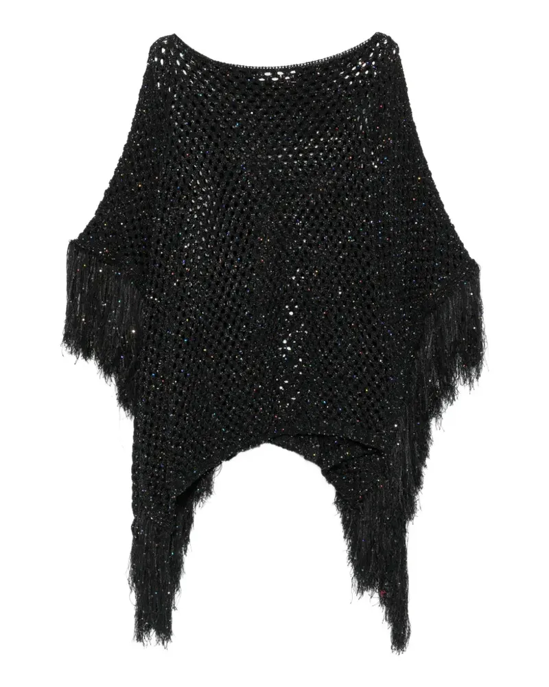 AKEP sequin-embellished fringed poncho - Schwarz Schwarz