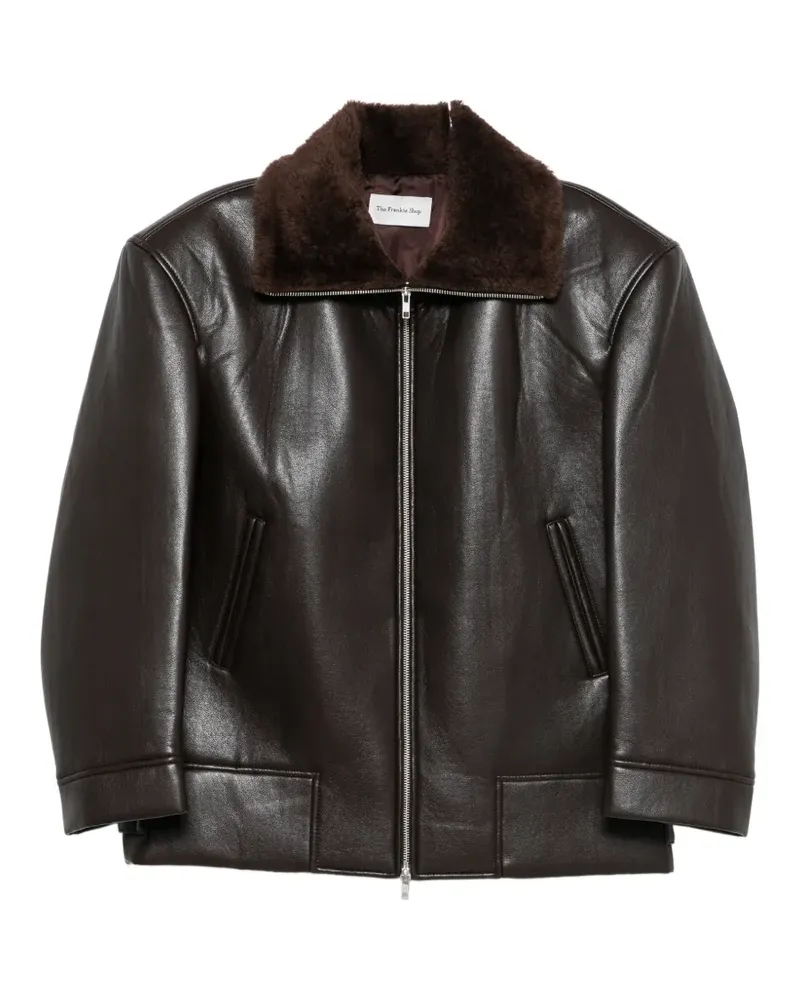 FRANKIE Shop shearling-collar faux-leather jacket - Braun Braun