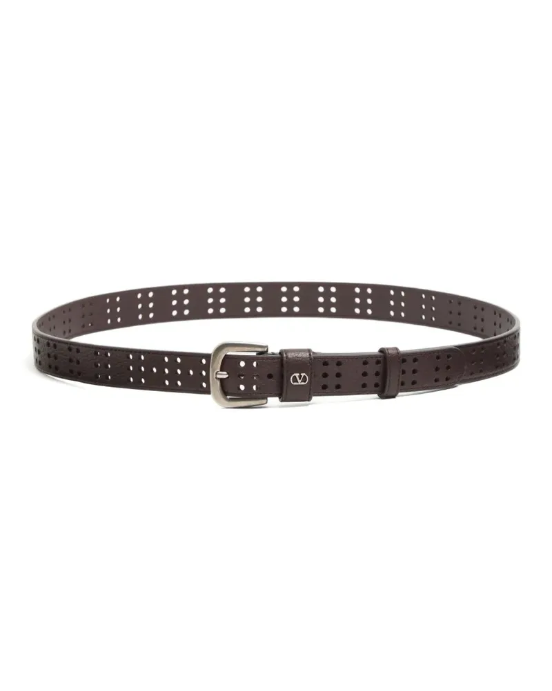 Valentino Garavani mini VLogo Signature belt in perforated leather - Braun Braun