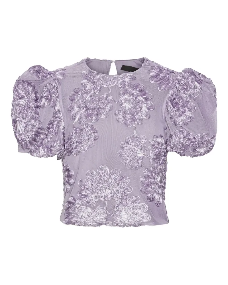 ROTATE Birger Christensen Puffärmel-Oberteil mit Blumenverzierung - Violett Violett