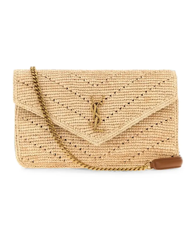 Saint Laurent Loulou Schultertasche aus Raffiabast - Nude Nude