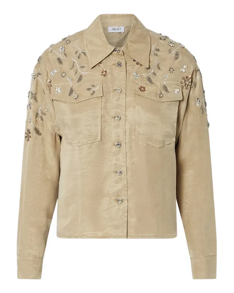 Liu Jo bejewelled-appliqué button-up shirt - Nude Nude