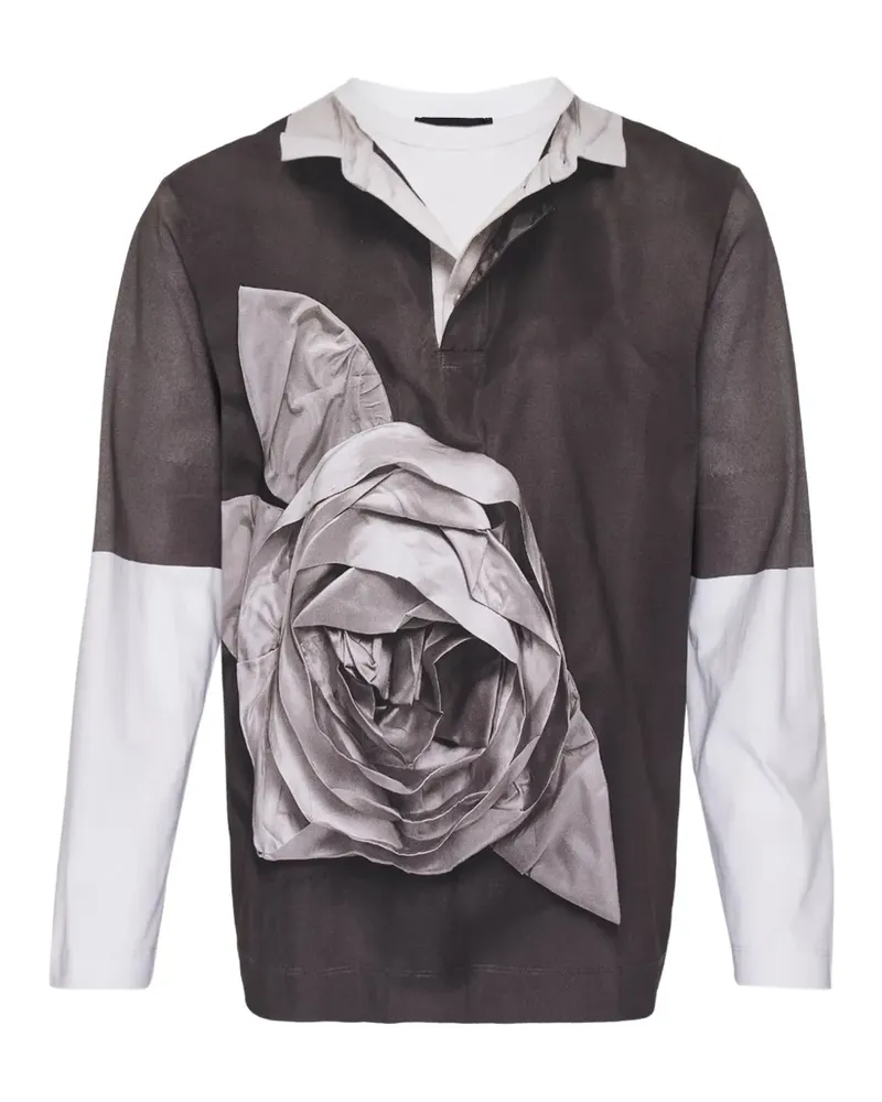 Simone Rocha Trompe L'Oeil Rose-print polo shirt - Schwarz Schwarz