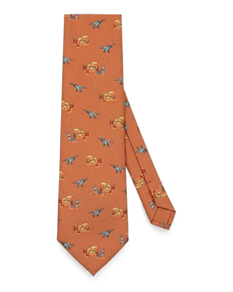 Tombolini aeroplane-pattern silk tie - Orange Orange