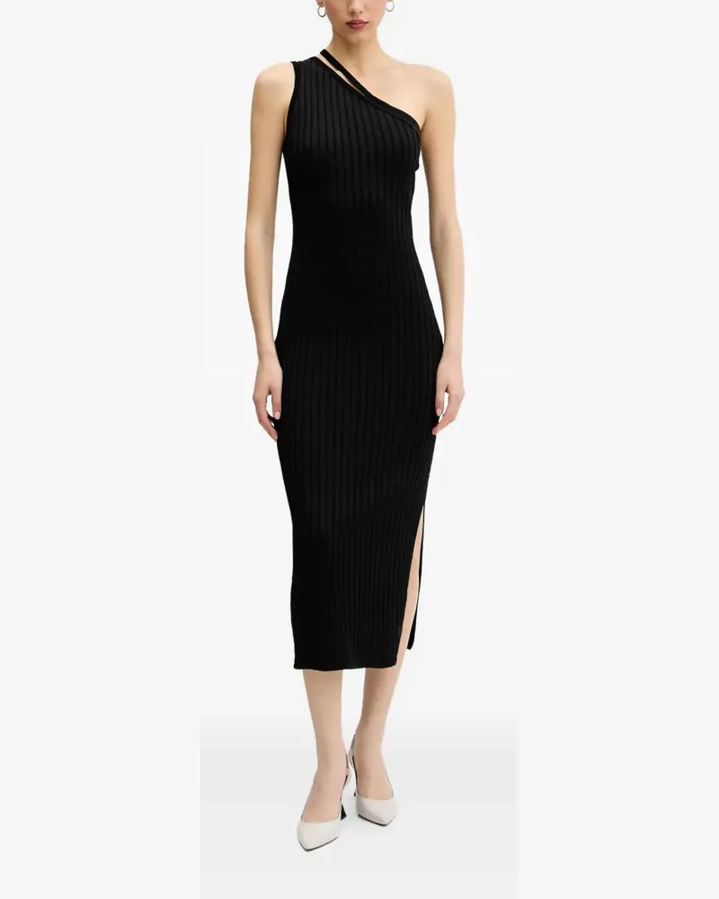 HUGO BOSS Geripptes One-Shoulder-Kleid - Schwarz Schwarz