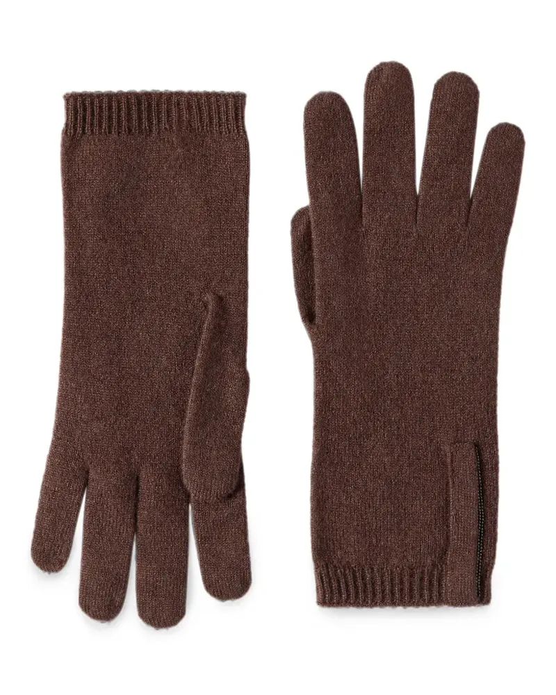 Brunello Cucinelli cashmere knit gloves with Monili - Braun Braun