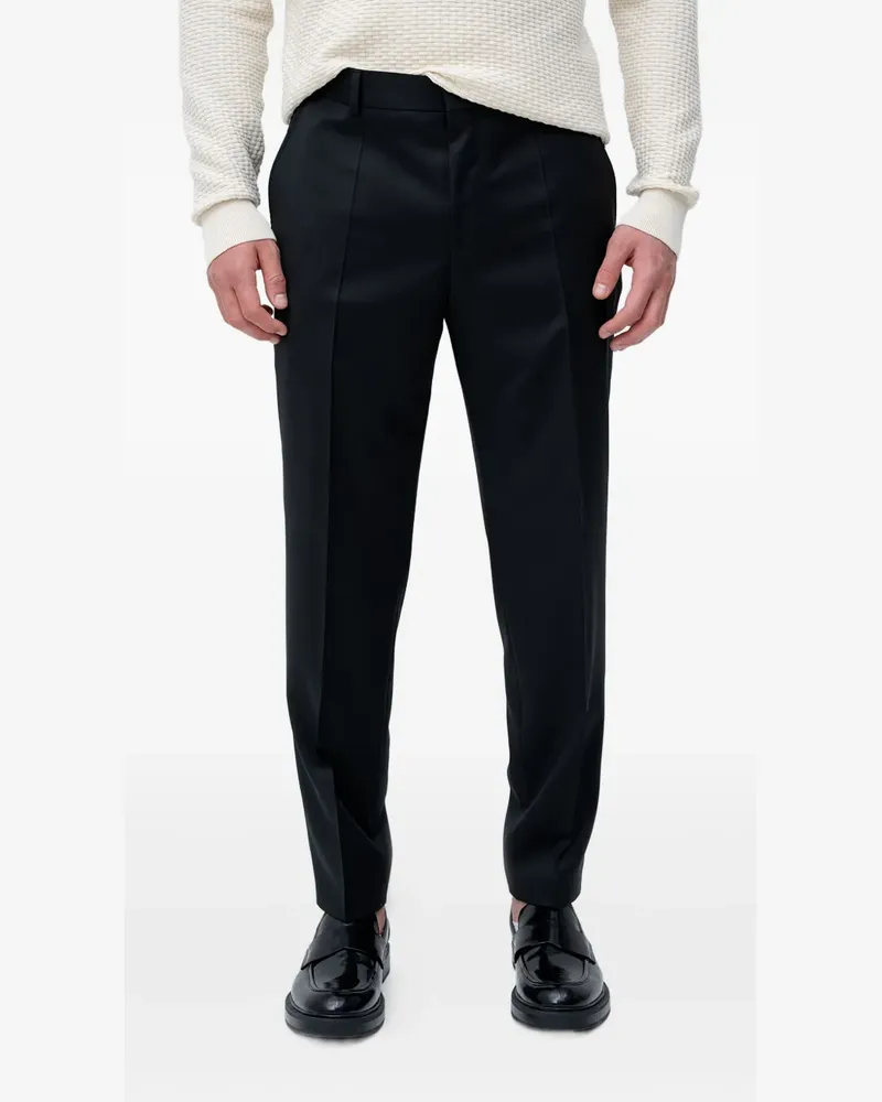 HUGO BOSS logo-plaque virgin wool trousers - Schwarz Schwarz