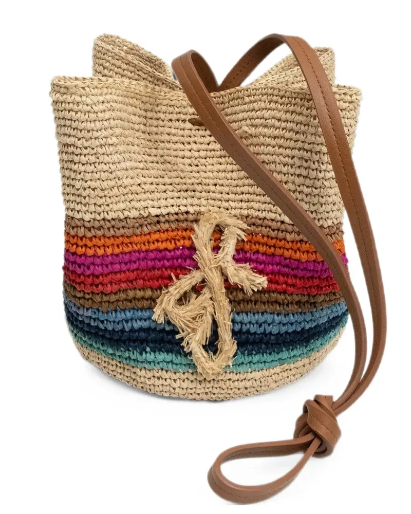 RUSLAN BAGINSKIY striped straw pouch bag - Nude Nude