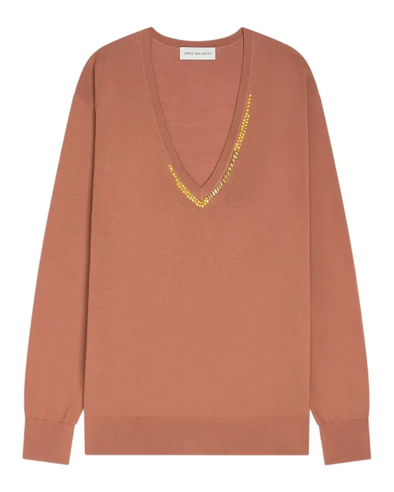 Dries van Noten Verzierter Strickpullover mit V-Ausschnitt - Braun Braun