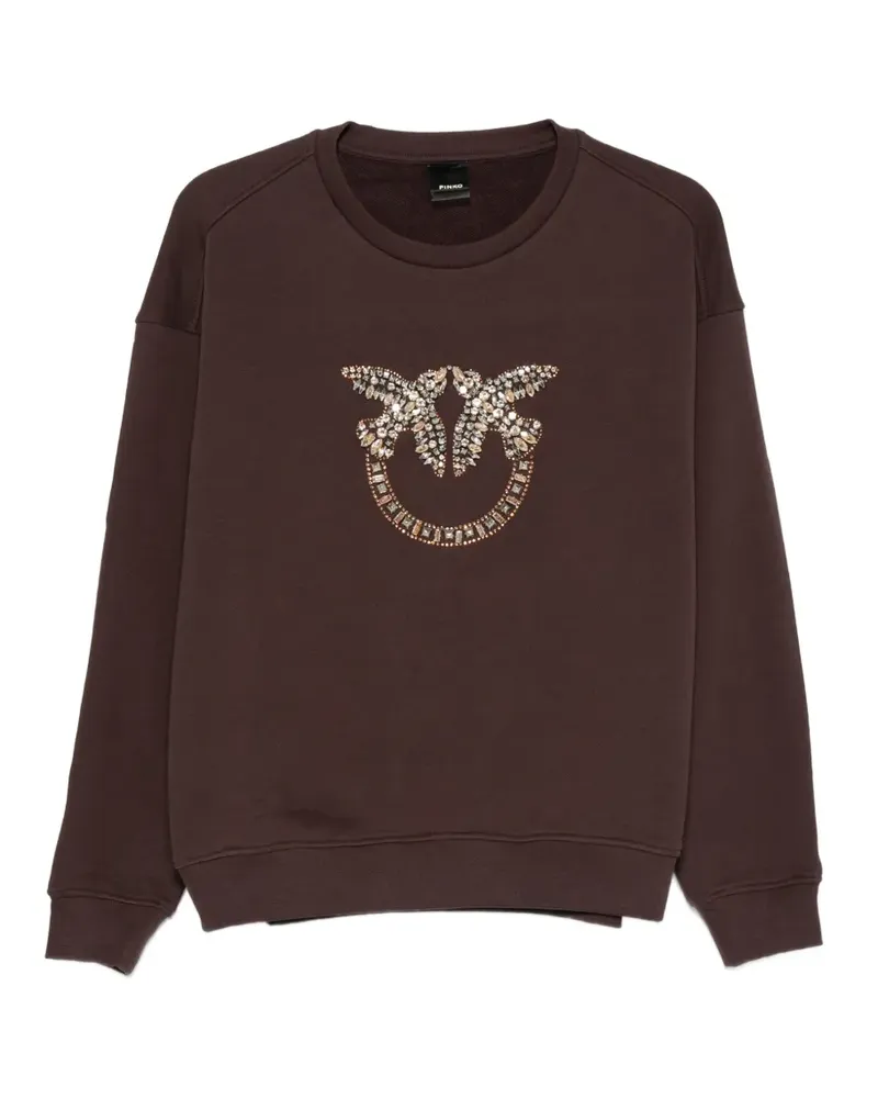 Pinko Love Birds Sweatshirt mit Kristallen - Braun Braun