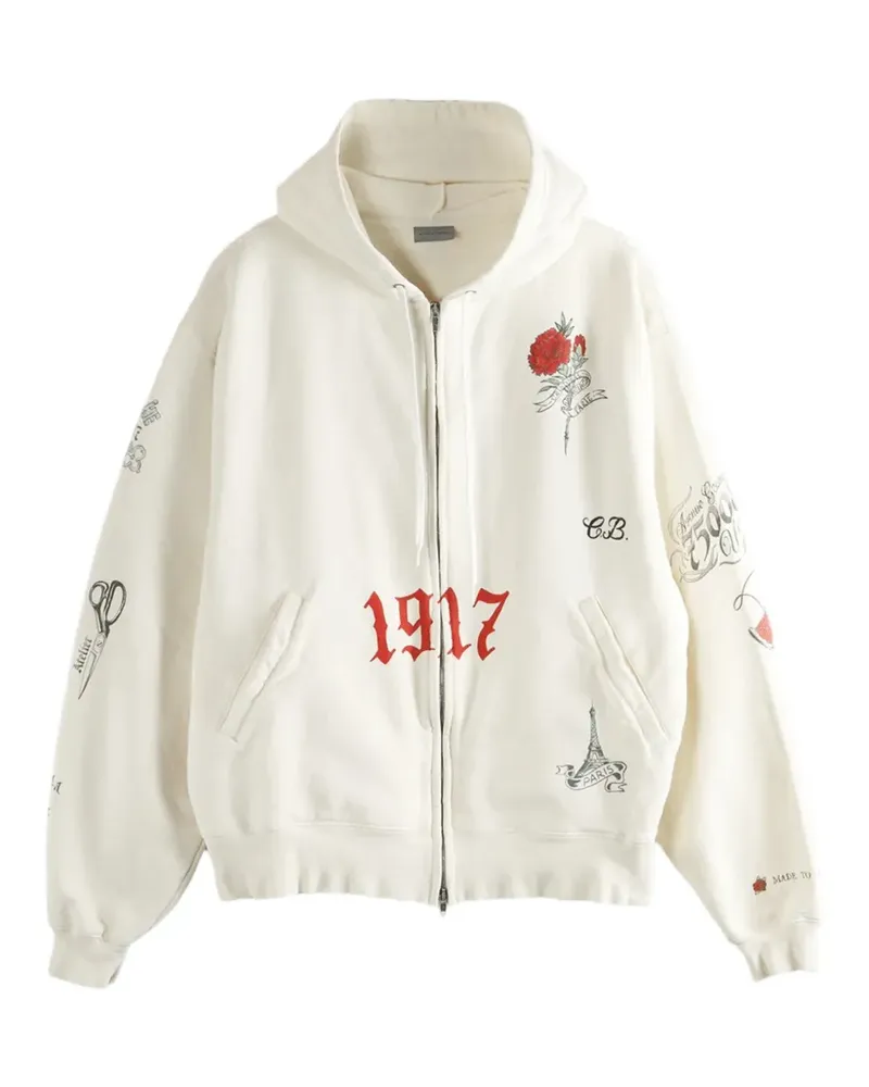 Balenciaga Tattoo graphic-print zip-up hoodie - Nude Nude