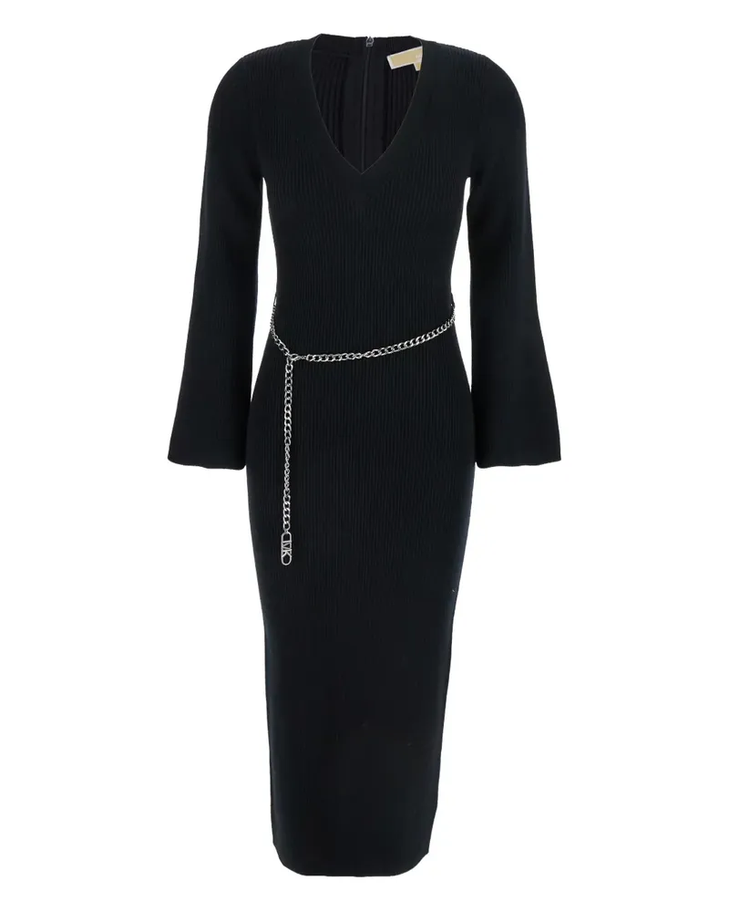 Michael Kors chain-belt ribbed midi dress - Schwarz Schwarz