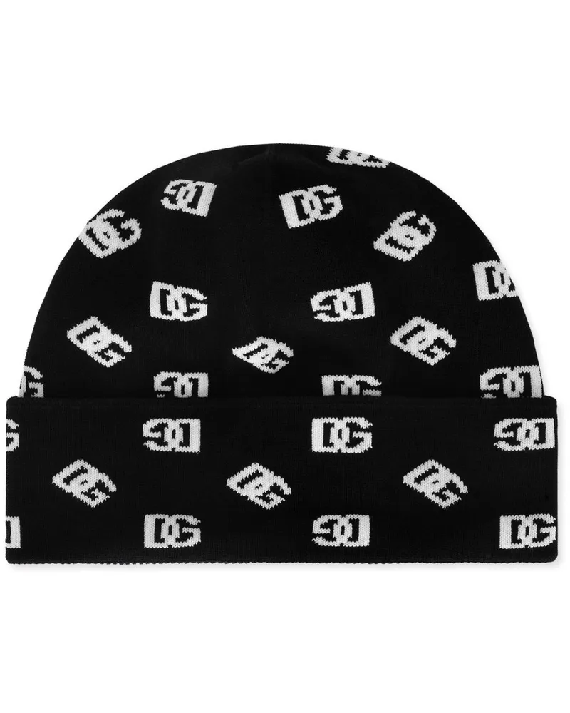 Dolce & Gabbana Gestrickte DG Monogram Jacquard-Beanie Schwarz