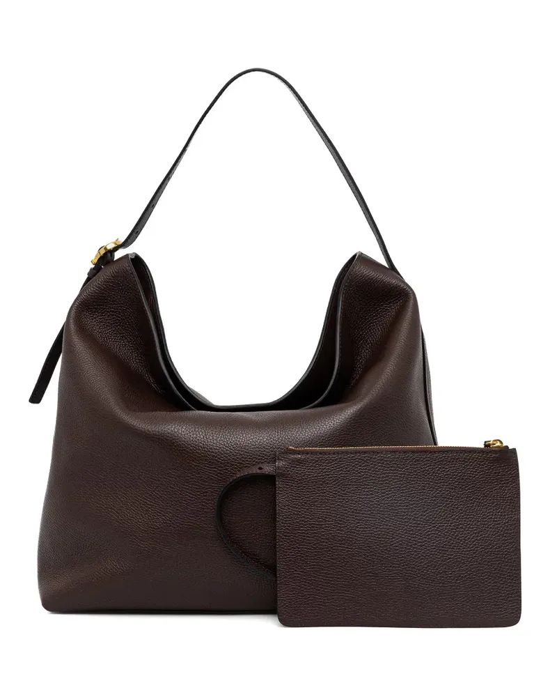 Pollini pebbled leather buckle-detail tote bag - Braun Braun