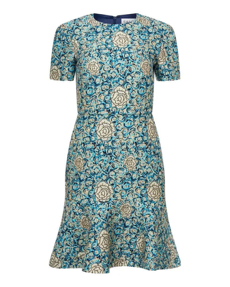 Saloni Brokat-Minikleid mit Rosenmotiv - Blau Blau