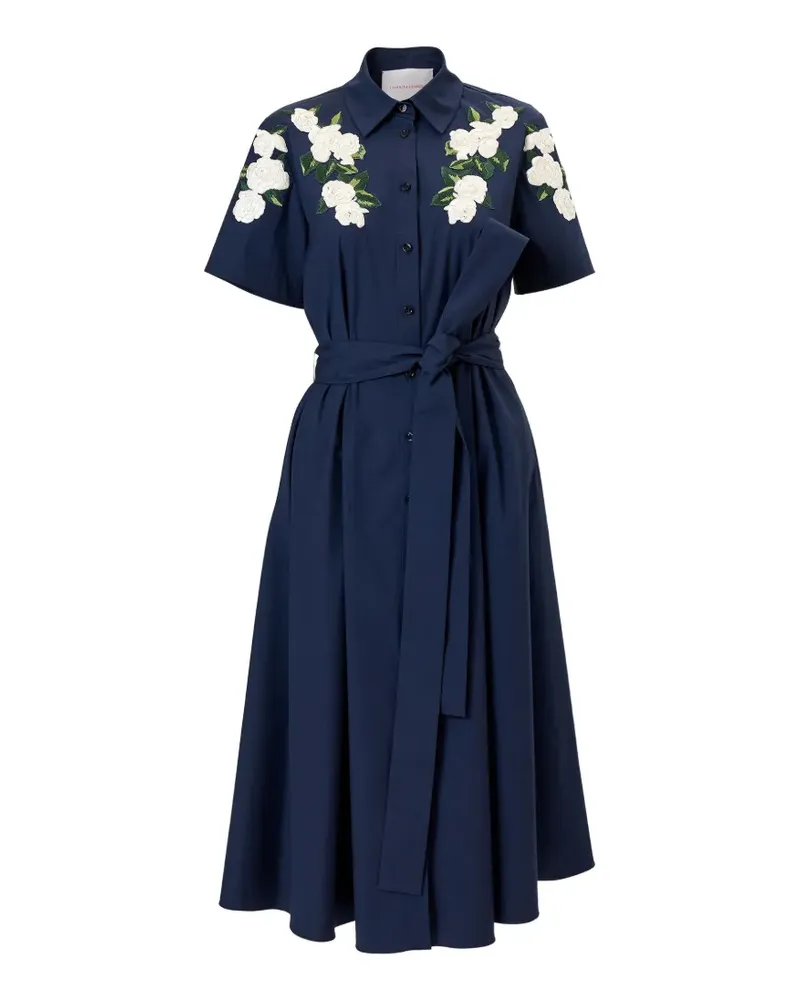 Carolina Herrera New York floral-embroidered belted midi dress - Blau Blau