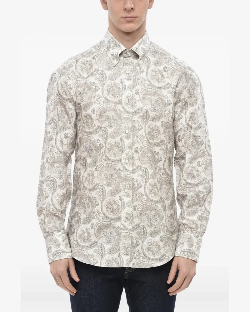 Brunello Cucinelli paisley-print button-down cotton shirt - Nude Nude