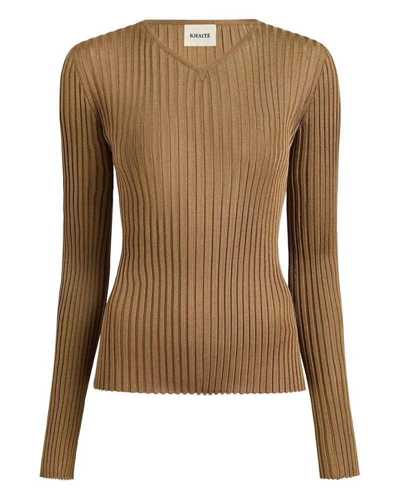 KHAITE Geripptes Tia Oberteil mit V-Ausschnitt - Braun Braun