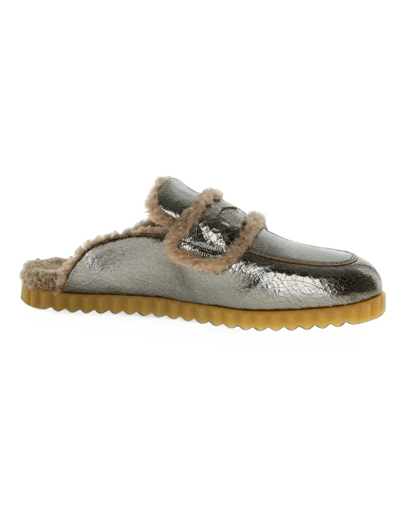 Voile Blanche Freia crackle-effect shearling-trim mules - Silber Silber