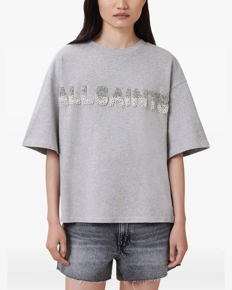 AllSaints Amelie T-Shirt mit Perlen - Grau Grau