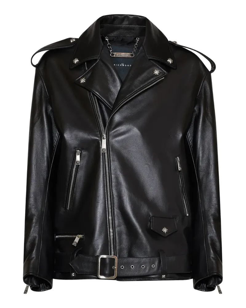 John Richmond Lederjacke mit Nieten - Schwarz Schwarz