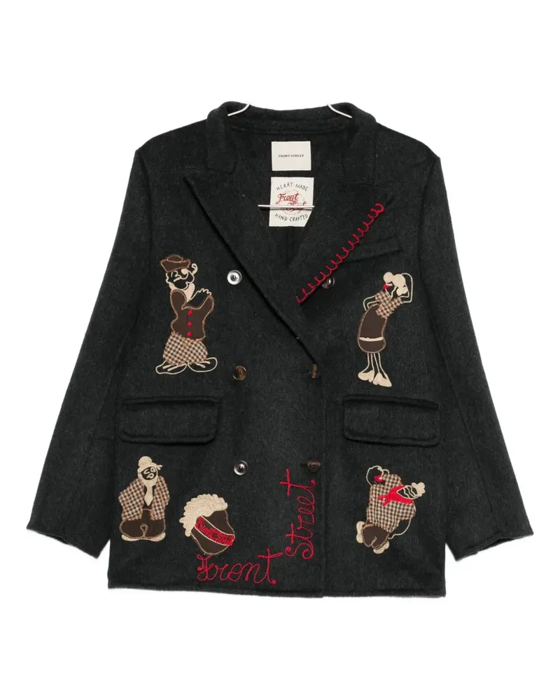 Front Street 8 appliqué-detail double-breasted jacket - Grau Grau