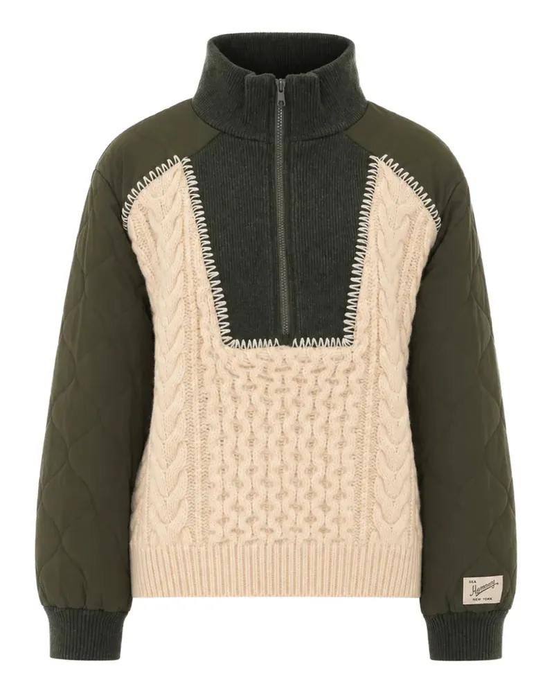Sea Gesteppter Pullover mit Zopfmuster aus Strick - Grün Grün